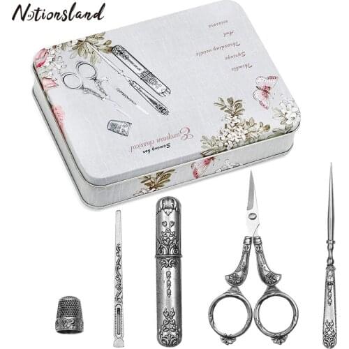 Embroidery Scissors Kit Vintage Scissor Needle Case Threader Thimble Awl for Needlework DIY Craft Embroidery Sewing Supplies