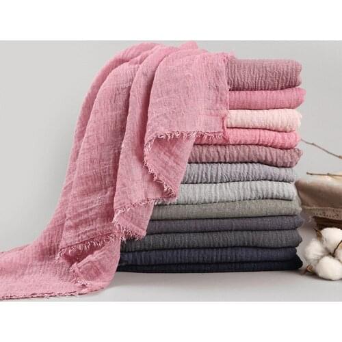 Yoshmi 10pcs/lot Premium Islamic Scarves Muslim Crinkle Cotton Hijab with Taseel Woman Plain Color Headscarf Wrap Shawl 180*90cm