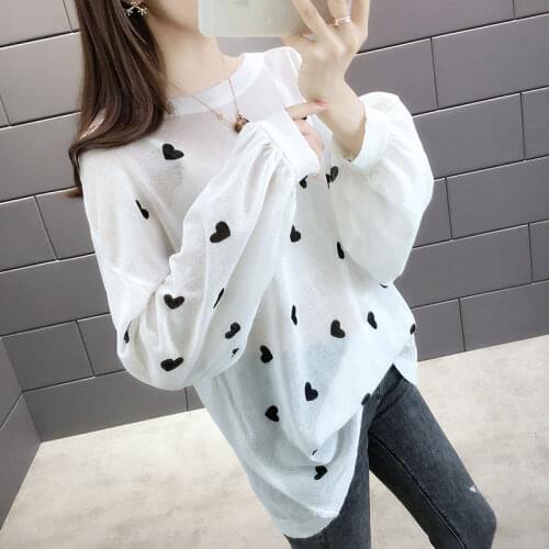 Sunscreen Long-sleeved T-shirt Women 2021 New Plus Size Tops Loose Large Size Early Autumn Translucent Sexy Shirts for Women