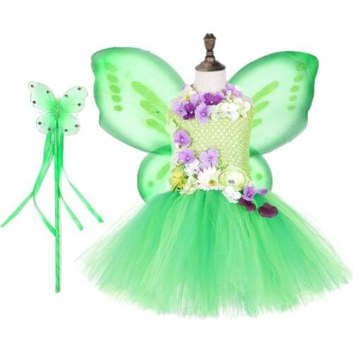 Green Princess Custom Wonder Fairy Tutu Dress Girls Clothing Christmas Dress for Kids Flower Sleeveless Birthday Party Dress