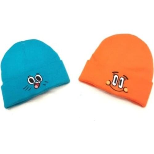 Winter Women Men Beanie Hat Two Pieces Blue Orange
