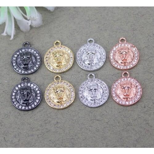 10pcs Metal Copper Micro Pave CZ Lion head Charms For Jewelry Making