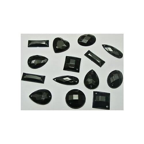 100 Black Color Flatback Acrylic Sewing Rhinestone Assorted Shape Sew on beads