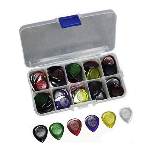 40pcs Durable Clear Water-drop Acoustic Electric Guitar Picks Plectra 1.0 2.0 3.0mm + 10 Grid Picks Case guitar pick and box