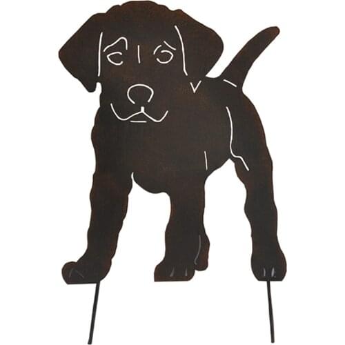 2d Dog Figure Ground Insert Decor For Outdoor Hollow Lifelike Animal Metal Statue Peg For Garden Manor Gardening Accesorries