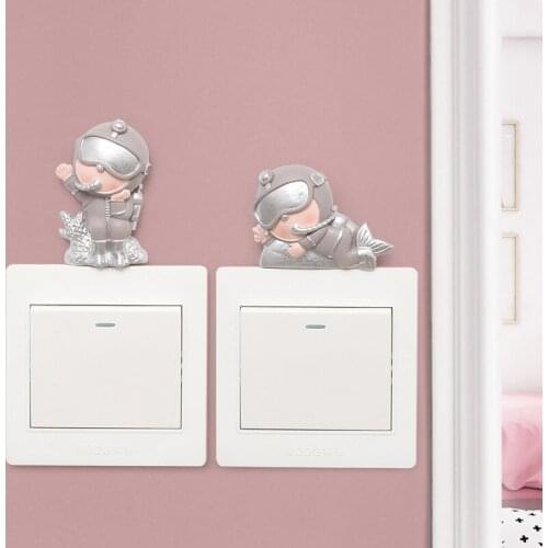 4 Pcs Lot Cartoon 3D Diver Switch Sticker Cute Resin Wall Decor Wall Stickers For Kids Rooms Home Switch Decoration Accessories