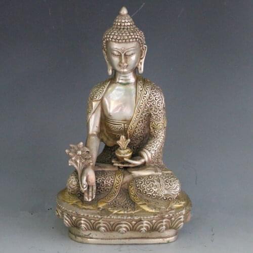 7.88 inch / Vintage Tibet Silver copper Tibetan Buddhism Shakya Mani Statue metal handicraft