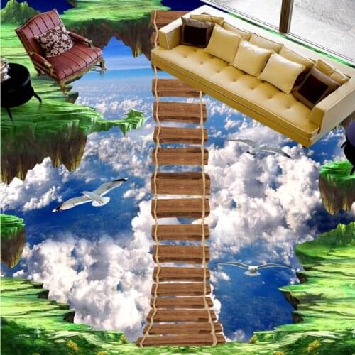 Free shipping lobby bedroom flooring 3d Sky walkway painting custom thickened wallpaper chinese self-adhesive square mural