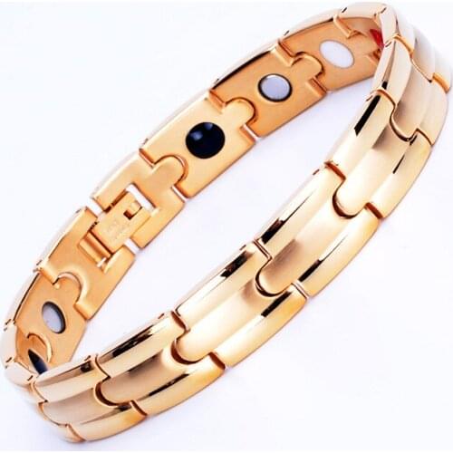 Mens 4 Element Black Magnetic Therapy Bracelet with Negative ions Germanium Infrared for Male Gold Silver Color Bracelet Jewelry