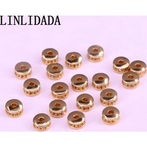30Pcs Gold/Silver Color Micro Pave CZ Rondelle Spacer Beads, Clear Cubic Zirconia Charm beads, For Jewelry Making
