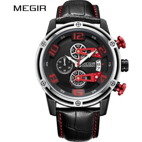 MEGIR Mens Creative Design Quartz Wristwatches Top-Brand Military Chronograph Fashion Leather Male New Clock Relogio Masculino