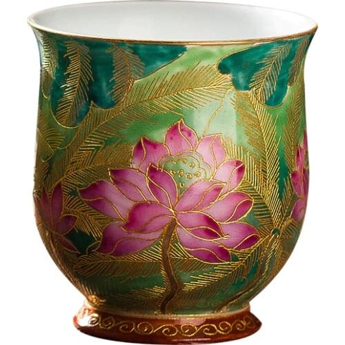 Jingdezhen Cloisonne Enamel Ceramic Tea Cup Enamel Master Cup Single Enamel Lotus Individual Kungfu Tea Cup
