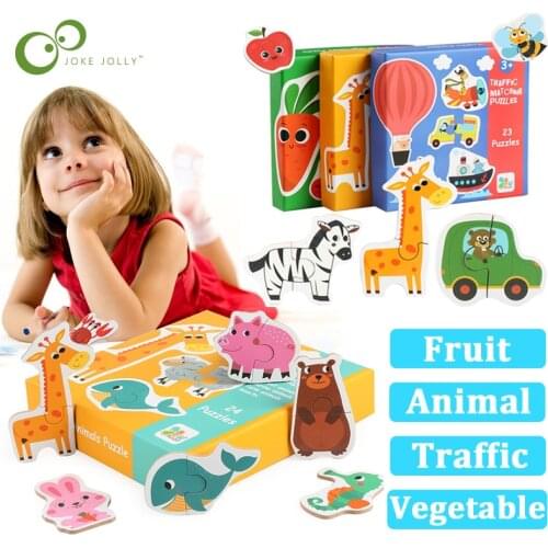 Kids Baby Wooden Animal Fruit Vegetables Traffic Cognition Puzzle Fruit Children Learning Educational Toys Family/Party Game ZXH