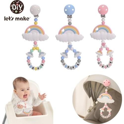 Lets Make Rainbow Teether Baby Bed Hanging Rattles Toy Shape Crochet Beads Bracelet Pram Clip Baby Rattle Baby Carriage Toy