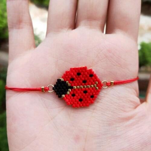 FAIRYWOO Miyuki Handmade Red Rope Luck Bracelet Ladybird Cute Bracelets For Woman Kids Lovers Wholesale Jewelry Vintage Gifts