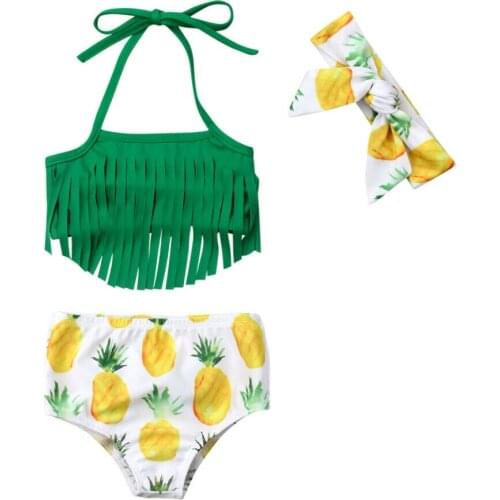 3Pcs Newborn Baby Girls Clothes Pineapple Tassel Top Shorts Swimwear Outfits Baby Swimsuit Bathing Suit Beachwear Bikini sets