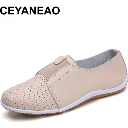 CEYANEAO Breathable Sneakers Women flat shoes Spring Genuine Leather Ladies Casual lace-up Shoes Flat Shoes women Loafers