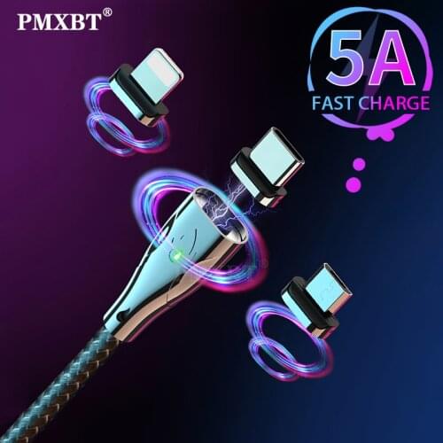 LED Magnetic Micro USB Type C Cable 5A Fast Charging Data Cord For iPhone 12 Pro Max Mobile Phone Charger USB C Charge Wire Line