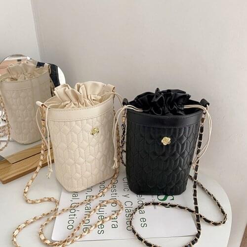 Fashion Womens Bag Geometric Pattern PU Leather Bucket Shoulder Crossbody Bag Casual Ladies Drawstring Shopper Handbags 2021