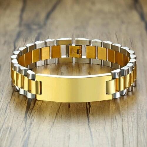 10pcs) Fashion Gold Rose Stainless Steel Bracelets for Men 15.5mm Wide Chunky Link Chain Bracelets Tough Man Jewels fit watch