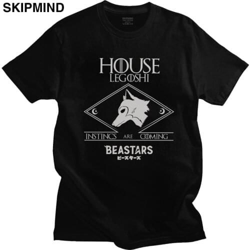 Beastars Tshirts Men Soft Cotton Animal Wolf Anime Furry Manga Legoshi Tee Tops Round Neck Short Sleeve Printed T shirt Clothing