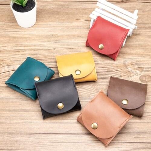 1PCS Mini Vintage cowhide Mens Coin Purse Zipper Coin Wallet Retro Key Holder Small Money Bag Money Change Coin Pouch