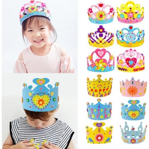 Handmade Crown Kit DIY Birthday Tiaras Hat Material Set Crafts Toys for Kids Children Boy Girl Toddlers Random Style