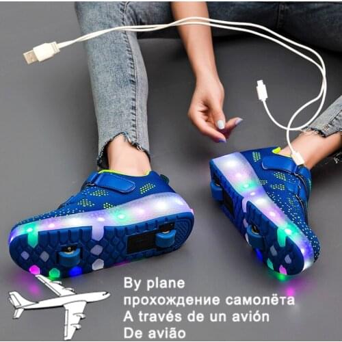 2021 New 27-40 USB Charging Children Sneakers With 2 Wheels Girls Boys Led Shoes Kids Sneakers With Wheels Roller Skate Shoes