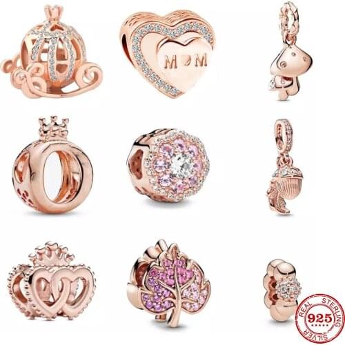 New original Rose Gold Bead Pumpkin car mom love double heart Charm Fit Pandora charms silver 925 Bracelet DIY Women Jewelry