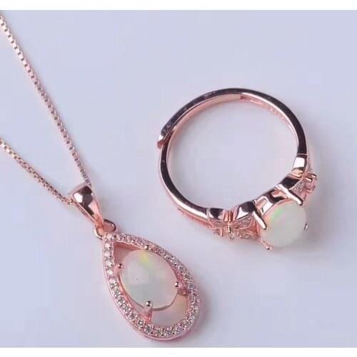 Opal Pendant Jewelry 925 Silver Fire Opal Necklace/Ring For Women Natural Opal Necklace Jewelry sets