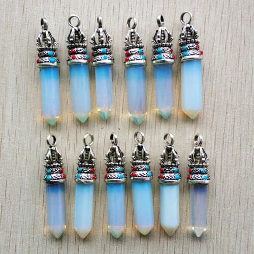 Wholesale 12pcs/lot new trendy good quality opal stone pillar charms Pendants for jewelry marking free shipping