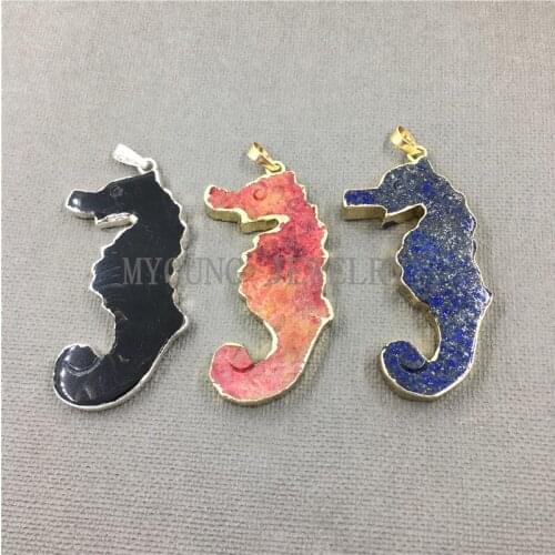 Mix Stone Sea Horse Shape Agates Pendant,Onyx lapis lazuli Pendant Charm For DIY Jewelry MY1010