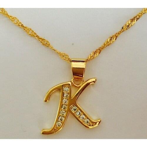 GRGEUS Small Letters Necklace Gold Color Initial Pendant Chain 45cm for Women,Cubic Zirconia English Letter Jewelry Gift