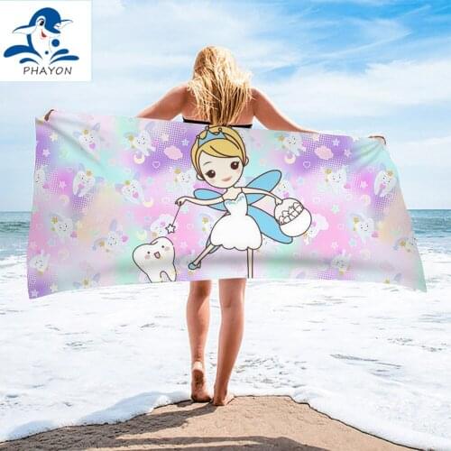 PHAYON Gradient Print Microfiber Bath Beach Towel Adults Cute Fairy 75*150cm Soft Breathable Quick Dry Tooth Surf Robe Blanket