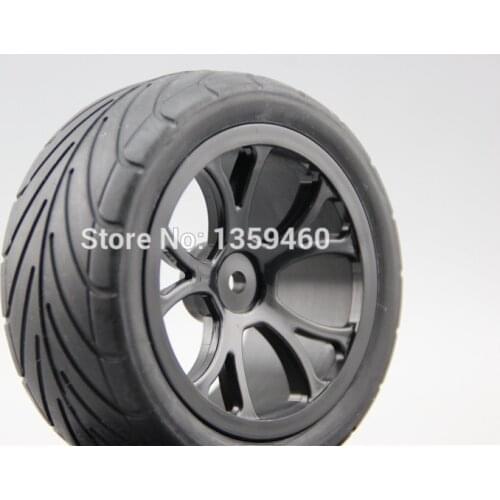 Pre-Glued 4pcs 1/10 Buggy Tires Tyre(On-Road) Y Spoke 15% Reinforced Nylon Black Wheel Rim fits for 1:10 4WD Buggy Car 1/10 Tire