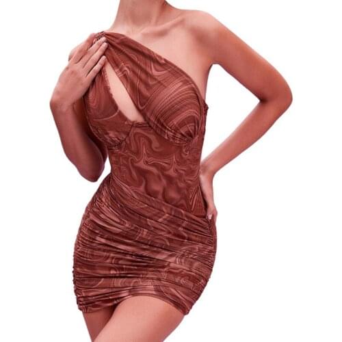 Sexy Party Club Bodycon Dresses For Womens 2021 Summer Clothing Single Shoulder Shirring Mixi Dress Female Streetwears