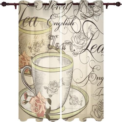 High EndNew Curtains Cup Flowers Beige Screens For Bedroom Living Room Kitchen Study Decoration Valance Window Curtains