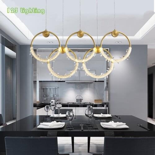 Nordic Crystal Hall Parlor LED Chandelier Restaurant Light Fixtures Bedroom Pendant Lamp Golden Copper Indoor Hanglamp Loft Deco