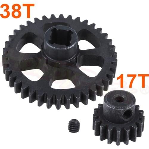 Steel Metal Diff Main Gear 38T & Motor Gear 17T For RC 1/18 WLtoys A949 A959 A949 A959 A969 A979 RC Car Buggy Truck HSP