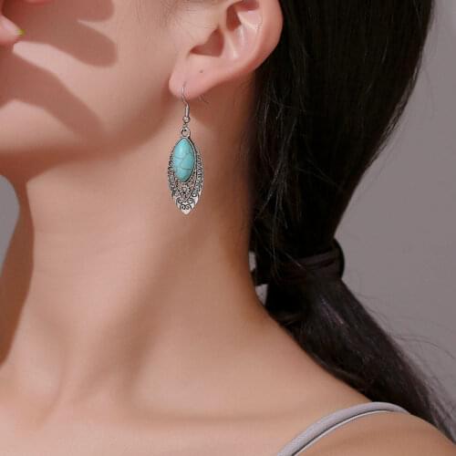 Modyle Vintage Lovely Water Drop Earrings for Women Fashion Jewelry Turquoises Pendants Long Earring Bijoux Femme Gifts