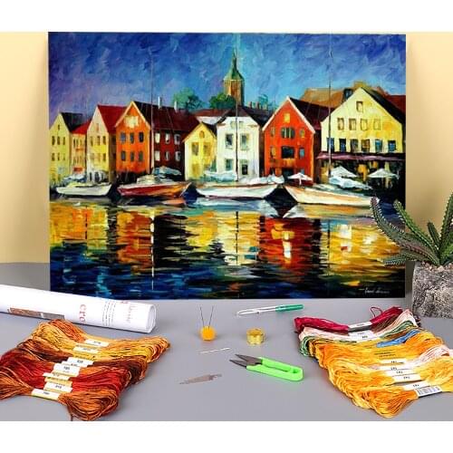 Northern Harbor Printed Water-Soluble Canvas 11CT Cross Stitch Set Embroidery DMC Threads Craft Painting Handiwork Magic