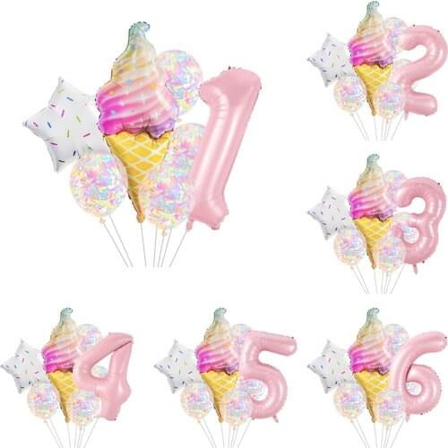 Donut party ice cream number aluminum foil five-pointed star balloon baby shower happy birthday party candy latex balloon