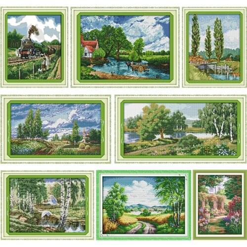 Country Road Embroidery Needlework Cross Stitch Kits Stamped Thread Gift DMC 11CT 14CT Printed Counted Fabric Handmade Craft Set