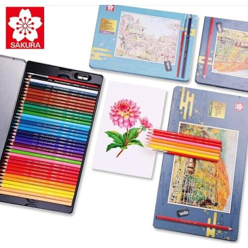 Sakura Japan Kawai Cherry Blossom 36/48/72 color water-soluble oil color pencil set for beginner hand-painted students