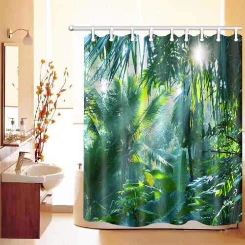 Green Banana Leaves Shower Curtain Tropical Jungle Plant Bathroom Waterproof Washable Polyester Fabric for Nature Bathtub Decor