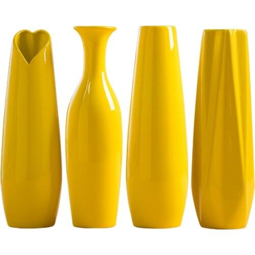 Yellow Color Ceramic Vase Big Size Flower Porcelain Vase Modern Fashion Tabletop Vase Home Wedding Christmas Decoration R2431