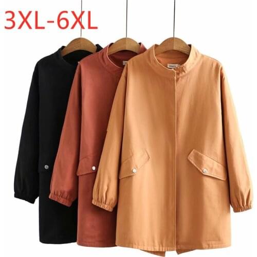 New 2021 Ladies Autumn Winter Plus Size Windbreaker For Women Large Long Sleeve Loose Cotton Zipper Long Coat 3XL 4XL 5XL 6XL