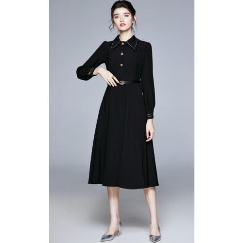 ZUOMAN Women Autumn & Winter Elegant Dress Shirt High Quality Long Office Party Robe Femme Vintage Designer Black Vestidos
