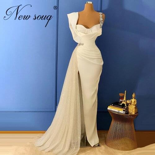 High Split Slit Evening Dress 2020 New Arrival Beading Crystal Prom Dresses Robe De Soiree Dubai Arabic Party Night Gown Pageant