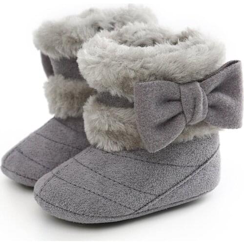 Winter Baby Shoes Infant Toddler Girl Boots Cute Big Bows Thick Warm Long Plush Non-slip Rubber Soled Girls Snow Boots